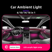 Lumină ambientală LED universală 18 în 1 cu zonă duală pentru mașină RGB 64 de culori Bandă acrilică interioară pentru iluminare din spate Ghid pentru decorare Lampă de atmosferă