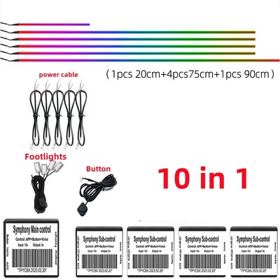 Lumină ambientală LED universală 18 în 1 cu zonă duală pentru mașină RGB 64 de culori Bandă acrilică interioară pentru iluminare din spate Ghid pentru decorare Lampă de atmosferă