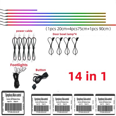 Lumină ambientală LED universală 18 în 1 cu zonă duală pentru mașină RGB 64 de culori Bandă acrilică interioară pentru iluminare din spate Ghid pentru decorare Lampă de atmosferă