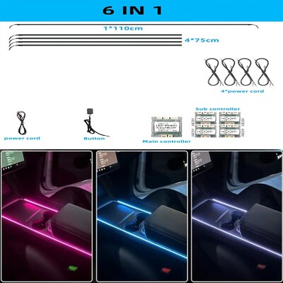 Lumină ambientală LED universală 18 în 1 cu zonă duală pentru mașină RGB 64 de culori Bandă acrilică interioară pentru iluminare din spate Ghid pentru decorare Lampă de atmosferă
