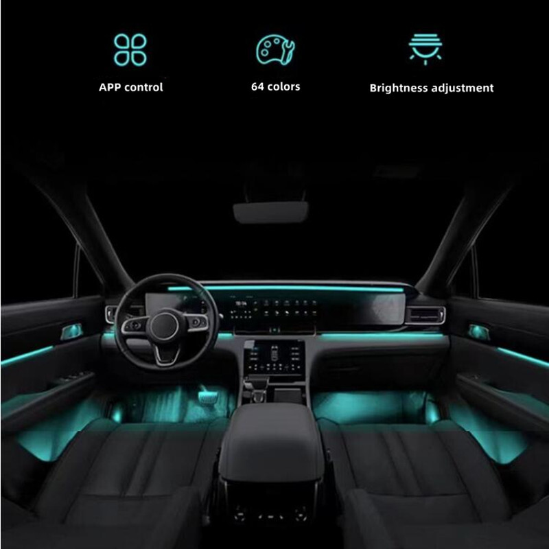 Lumină ambientală LED universală 18 în 1 cu zonă duală pentru mașină RGB 64 de culori Bandă acrilică interioară pentru iluminare din spate Ghid pentru decorare Lampă de atmosferă