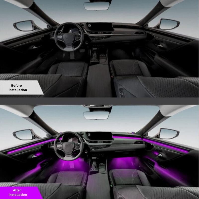 Lumină ambientală LED universală 18 în 1 cu zonă duală pentru mașină RGB 64 de culori Bandă acrilică interioară pentru iluminare din spate Ghid pentru decorare Lampă de atmosferă