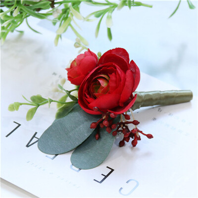 YO CHO Groomsmen Boutonniere Red Rose Tulip Bridesmaid Wrist Corsage Sims Azalea Bracelet Party Prom Wedding Corsage Silk Flower