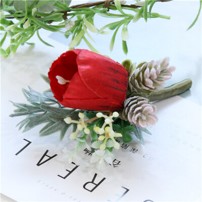 YO CHO Groomsmen Boutonniere Red Rose Tulip Bridesmaid Wrist Corsage Sims Azalea Bracelet Party Prom Wedding Corsage Silk Flower