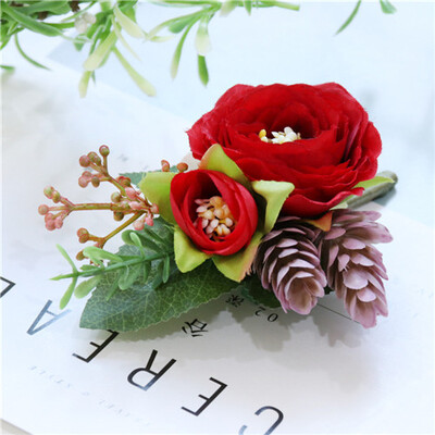 YO CHO Groomsmen Boutonniere Red Rose Tulip Bridesmaid Wrist Corsage Sims Azalea Bracelet Party Prom Wedding Corsage Silk Flower