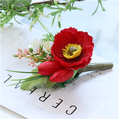 YO CHO Groomsmen Boutonniere Red Rose Tulip Bridesmaid Wrist Corsage Sims Azalea Bracelet Party Prom Wedding Corsage Silk Flower