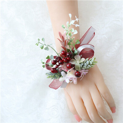 YO CHO Groomsmen Boutonniere Red Rose Tulip Bridesmaid Wrist Corsage Sims Azalea Bracelet Party Prom Wedding Corsage Silk Flower