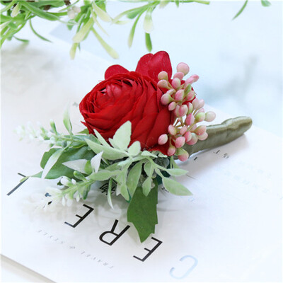 YO CHO Groomsmen Boutonniere Red Rose Tulip Bridesmaid Wrist Corsage Sims Azalea Bracelet Party Prom Wedding Corsage Silk Flower