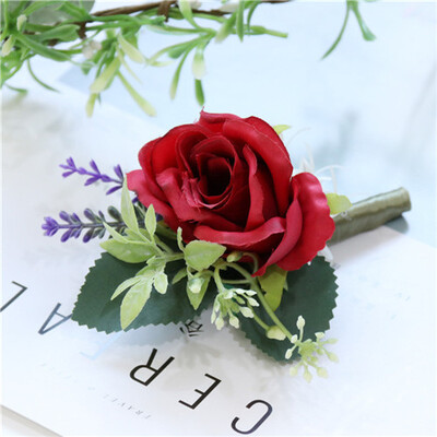YO CHO Groomsmen Boutonniere Red Rose Tulip Bridesmaid Wrist Corsage Sims Azalea Bracelet Party Prom Wedding Corsage Silk Flower