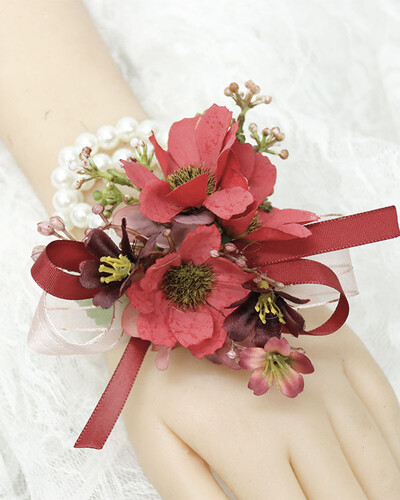 Μπουτονιέρες γάμου ανάμεικτα κόκκινα λουλούδια για γαμπρό με κορδέλα Μεταξωτό τριαντάφυλλο Επετειακός παράνυμφος κορσάζ Botonier καρπού boda hombre