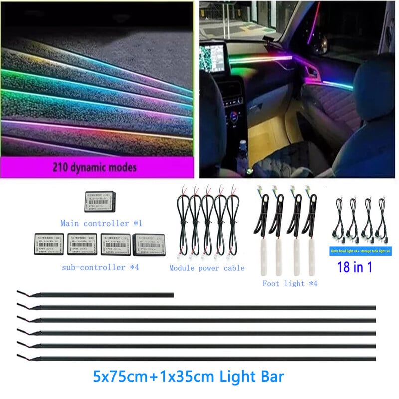 6 u 1 18 u 1 64 boje RGB Symphony Ambijentalna unutrašnjost automobila LED akrilna vodilica Optička univerzalna ukrasna svjetla za atmosferu