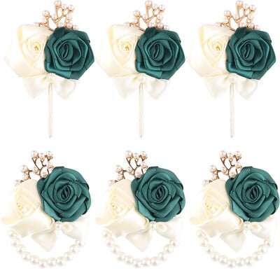 Set de corset și butoniere de nuntă „Premium” de lux, verde închis, cu trandafiri, pentru mire și invitați - perfect pentru nunți și baluri