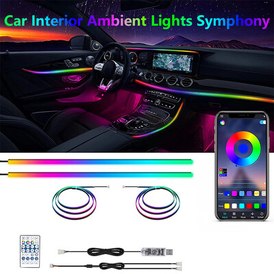 110CM+110CM Auto Led Symphony RGB Apkārtējās gaismas sloksnes Konsole Slēpta Akrila Neona Lampa Auto Decoration Atmosfēras Lampas Vads USB