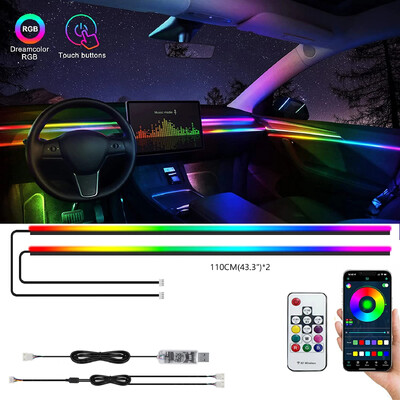 110 CM + 110 CM Led pentru mașină Symphony RGB Benzi de lumină ambientală Consolă Lampă de neon acrilic ascunsă Decorare automată Lampă de atmosferă Cablu USB