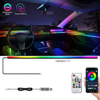 110 CM + 110 CM Led pentru mașină Symphony RGB Benzi de lumină ambientală Consolă Lampă de neon acrilic ascunsă Decorare automată Lampă de atmosferă Cablu USB
