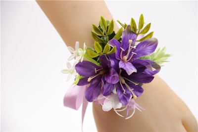 Ljubičasta ručna koržažna narukvica za djeveruše Svileno cvijeće Vjenčana narukvica Boutonniere Gumb za gumb Vjenčanje Bračni koržaž
