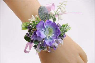 Ljubičasta ručna koržažna narukvica za djeveruše Svileno cvijeće Vjenčana narukvica Boutonniere Gumb za gumb Vjenčanje Bračni koržaž