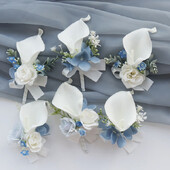 Boutonniere Wrist Corsage Wedding Banket Family Guest Simulation Flower Mladenka i mladenka Bijelo Plava 2406