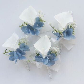 Boutonniere Wrist Corsage Γαμήλιο συμπόσιο Οικογενειακή Προσομοίωση Λουλούδι Νύφη και Νύφη Λευκό Μπλε 2406