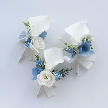 Boutonniere Wrist Corsage Γαμήλιο συμπόσιο Οικογενειακή Προσομοίωση Λουλούδι Νύφη και Νύφη Λευκό Μπλε 2406