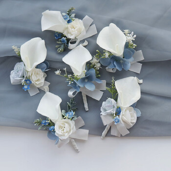 Boutonniere Wrist Corsage Γαμήλιο συμπόσιο Οικογενειακή Προσομοίωση Λουλούδι Νύφη και Νύφη Λευκό Μπλε 2406