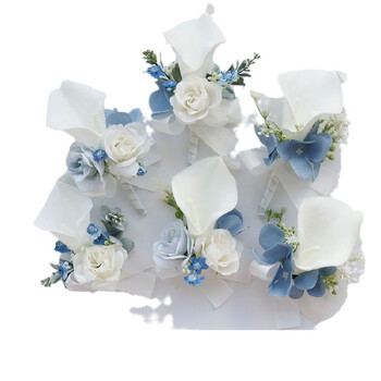 Boutonniere Wrist Corsage Γαμήλιο συμπόσιο Οικογενειακή Προσομοίωση Λουλούδι Νύφη και Νύφη Λευκό Μπλε 2406