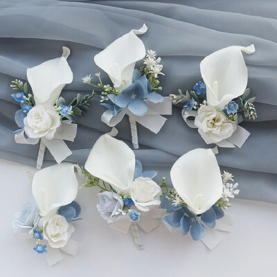 Boutonniere Wrist Corsage Wedding Banket Family Guest Simulation Flower Mladenka i mladenka Bijelo Plava 2406