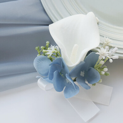 Boutonniere Wrist Corsage Wedding Banket Family Guest Simulation Flower Mladenka i mladenka Bijelo Plava 2406