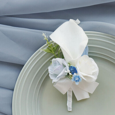 Boutonniere Wrist Corsage Wedding Banket Family Guest Simulation Flower Mladenka i mladenka Bijelo Plava 2406