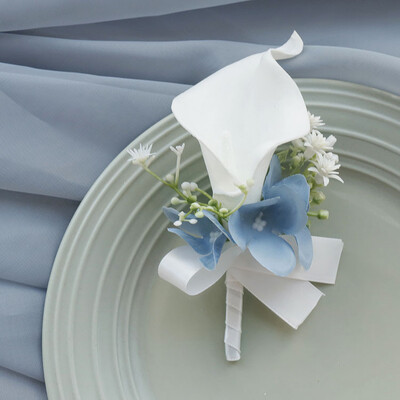 Boutonniere Wrist Corsage Wedding Banket Family Guest Simulation Flower Mladenka i mladenka Bijelo Plava 2406