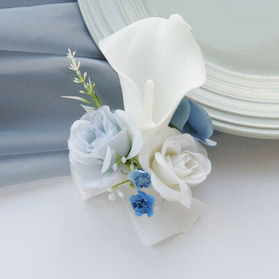 Boutonniere Wrist Corsage Wedding Banket Family Guest Simulation Flower Mladenka i mladenka Bijelo Plava 2406