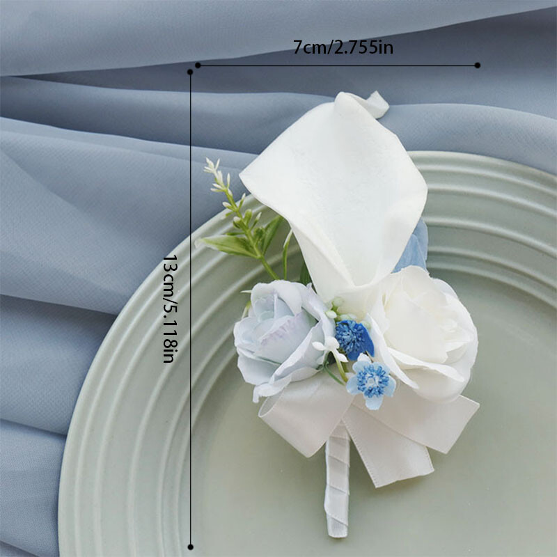 Boutonniere Wrist Corsage Wedding Banket Family Guest Simulation Flower Mladenka i mladenka Bijelo Plava 2406