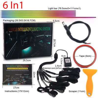 2/5/6 σε 1 Αυτοκίνητο LED Φώτα Περιβάλλοντος Συμφωνικό Ουράνιο Τόξο Εσωτερικό RGB Κιτ ακρυλικών λωρίδων νέον Φωτισμός Ατμόσφαιρας USB με έλεγχο APP