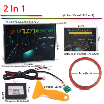 2/5/6 σε 1 Αυτοκίνητο LED Φώτα Περιβάλλοντος Συμφωνικό Ουράνιο Τόξο Εσωτερικό RGB Κιτ ακρυλικών λωρίδων νέον Φωτισμός Ατμόσφαιρας USB με έλεγχο APP