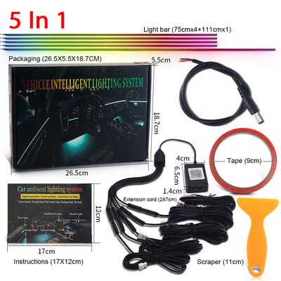 2/5/6 σε 1 Αυτοκίνητο LED Φώτα Περιβάλλοντος Συμφωνικό Ουράνιο Τόξο Εσωτερικό RGB Κιτ ακρυλικών λωρίδων νέον Φωτισμός Ατμόσφαιρας USB με έλεγχο APP