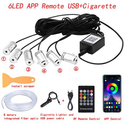 Lumini ambientale interioare cu LED neon pentru mașină, bandă RGB cu fibră optică de 315 inchi, aplicație USB, control sunet de la distanță, lampă decorativă pentru atmosferă automată