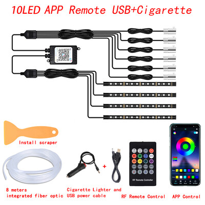 Lumini ambientale interioare cu LED neon pentru mașină, bandă RGB cu fibră optică de 315 inchi, aplicație USB, control sunet de la distanță, lampă decorativă pentru atmosferă automată