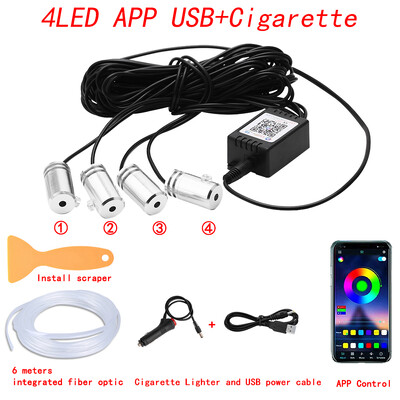 Lumini ambientale interioare cu LED neon pentru mașină, bandă RGB cu fibră optică de 315 inchi, aplicație USB, control sunet de la distanță, lampă decorativă pentru atmosferă automată