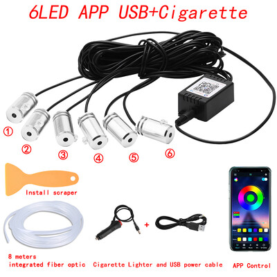 Lumini ambientale interioare cu LED neon pentru mașină, bandă RGB cu fibră optică de 315 inchi, aplicație USB, control sunet de la distanță, lampă decorativă pentru atmosferă automată