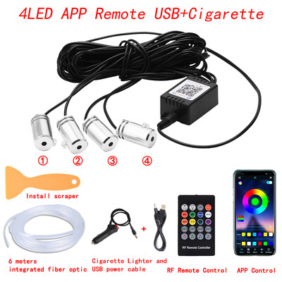 Lumini ambientale interioare cu LED neon pentru mașină, bandă RGB cu fibră optică de 315 inchi, aplicație USB, control sunet de la distanță, lampă decorativă pentru atmosferă automată