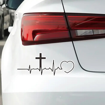 Χριστιανικός Σταυρός Heartbeat Decal Vinyl Αυτοκόλλητο Φορητός Επιτοίχιας Αυτοκινήτου Αυτοκινήτου