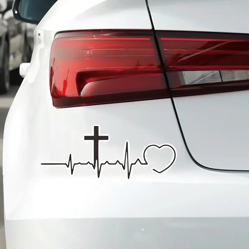Χριστιανικός Σταυρός Heartbeat Decal Vinyl Αυτοκόλλητο Φορητός Επιτοίχιας Αυτοκινήτου Αυτοκινήτου
