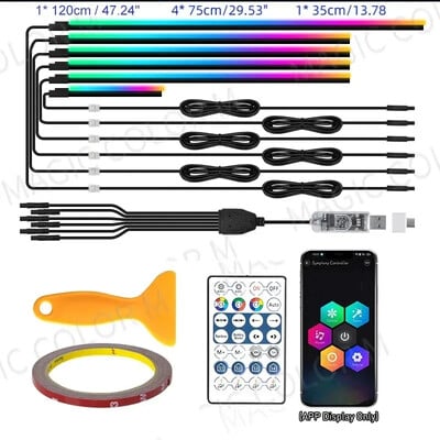 Vgetting 55,1 ιντσών 140 cm Φώτα περιβάλλοντος αυτοκινήτου Συμφωνική LED Universal 6 σε 1 RGB Ατμόσφαιρα Λαμπτήρα USB APP Τηλεχειριστήριο για Tesla Model 3 YSX