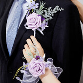 Ljubičasti korzaž i boutonniere Narukvice s umjetnim cvijećem za maturalnu večer Korsaž narukvice za povratak kući Boutonniere za muškarce