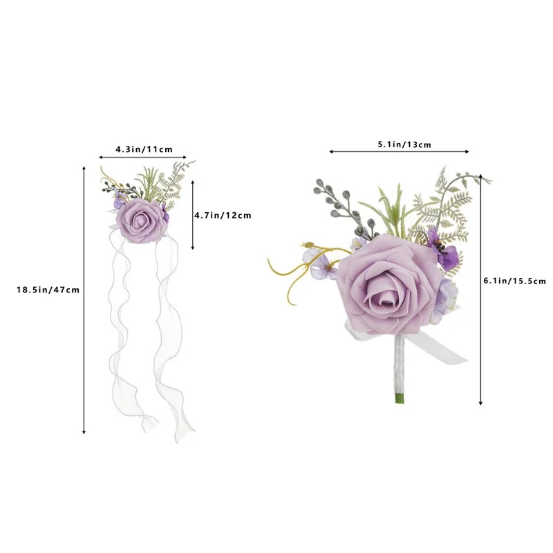 Ljubičasti korzaž i boutonniere Narukvice s umjetnim cvijećem za maturalnu večer Korsaž narukvice za povratak kući Boutonniere za muškarce