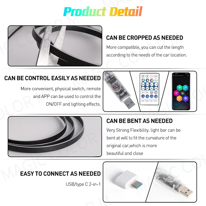 Vgetting For Tesla Model 3 YSX Ambient Lights 60s Module 2-in-1 Symphony Universal Car LED RGB Atmosphere Lamp USB APP Remote