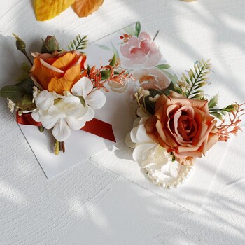 Vintage Rose Flowers Boutonnieres Wrist Corsage Bridesmaid Wedding Accessories бутоньерки на свадьбу