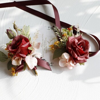 Vintage Rose Flowers Boutonnieres Wrist Corsage Bridesmaid Wedding Accessories бутоньерки на свадьбу