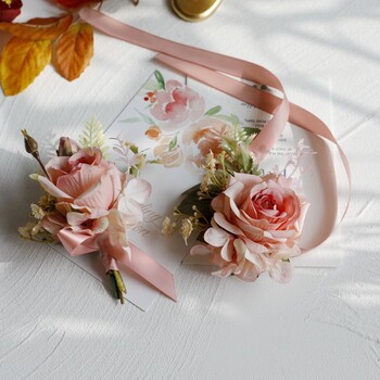 Vintage Rose Flowers Boutonnieres Wrist Corsage Bridesmaid Wedding Accessories бутоньерки на свадьбу