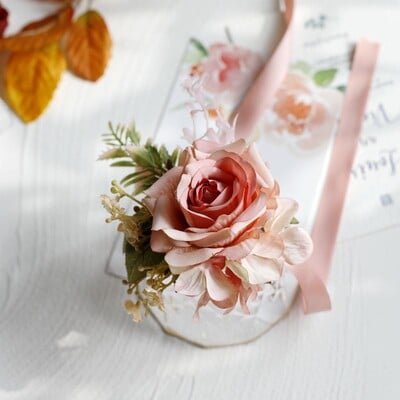 Vintage Rose Flowers Boutonnieres Wrist Corsage Bridesmaid Wedding Accessories бутоньерки на свадьбу